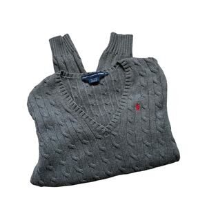 Vintage Ralph Lauren Sport Gray Cable Knit Vneck Sweater Women’s XL